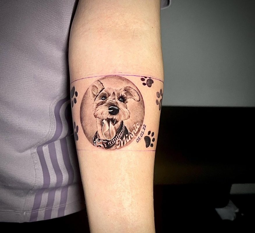 Realistic Pet Portrait Tattoo With Detailed Fur And Eyes