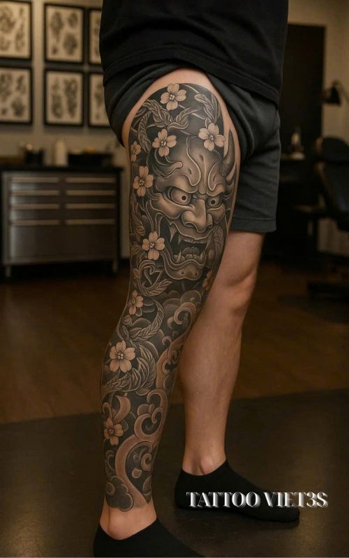 Black and Gray Leg Tattoos